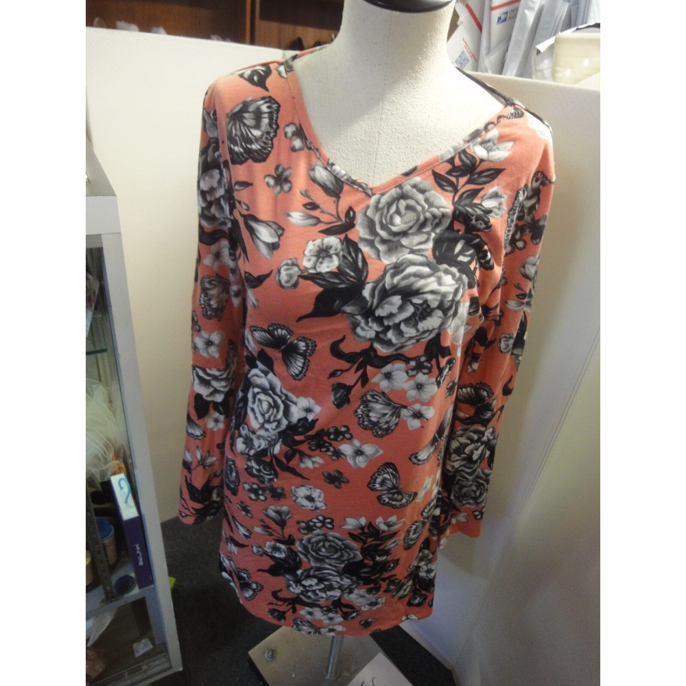 Laugh out loud‎ always butterfly flowers roses dress XL bell sleeve NWT